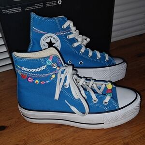 Converse Blue High-Top Sneakers with Colorful Accents
